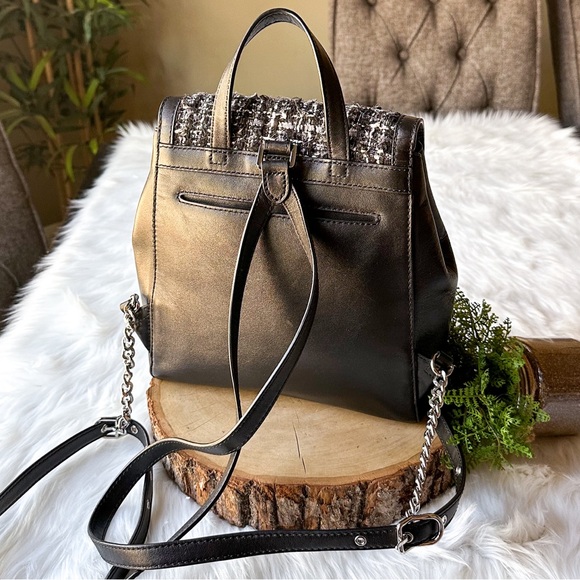 Michael Kors Whitney Mini Black Leather Tweed Textured Backpack Purse 30F8SXIB6C - Picture 4 of 11
